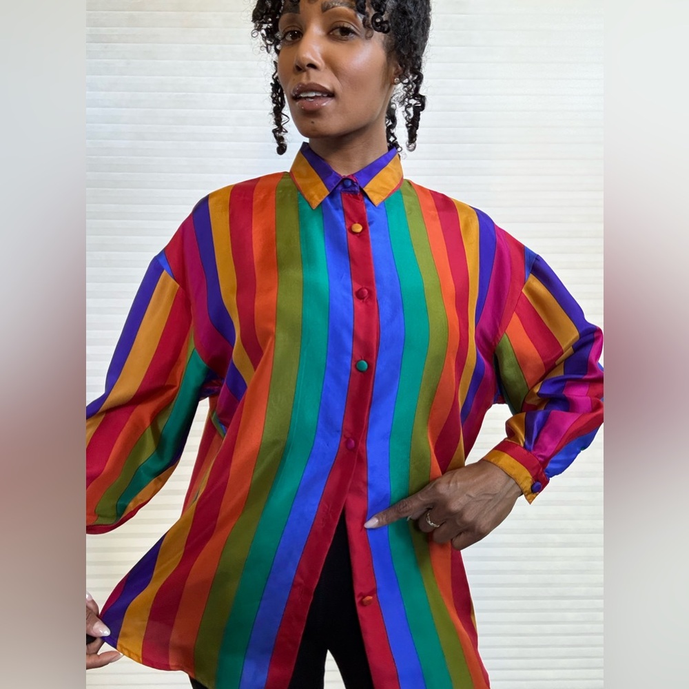 Vintage The Limited 100% Silk Blouse – Rainbow Stripes - Picture 12 of 14